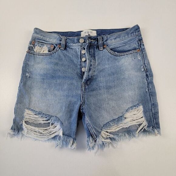 Free People High Rise Distressed Button Fly Denim Jean Shorts Women's Sz 27 - Picture 1 of 9